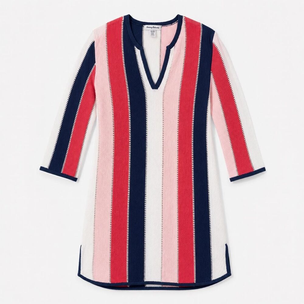 Tommy-bahama Women's Striped Knit Tunic Top XS Pink Navy White